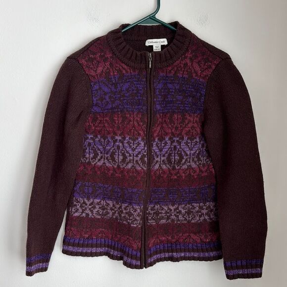 Coldwater Creek Women's Fair Isle Multicolor full zip lambs wool Sweater medium! - Picture 1 of 9